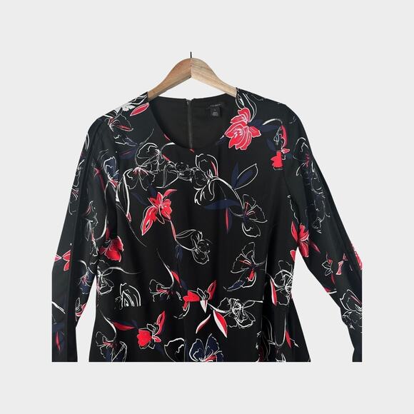 Halogen Marybeth Floral Print Long Sleeve Mini Length Career Dress Size M - Picture 10 of 11